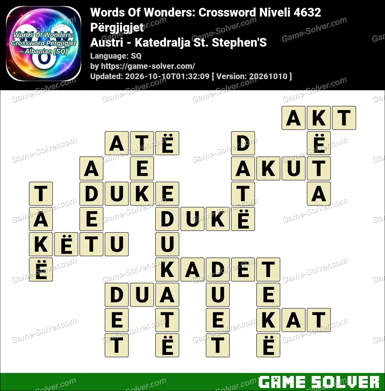 Words Of Wonders: Crossword Niveli 4632 Përgjigjet – Austri – Katedralja St. Stephen’S